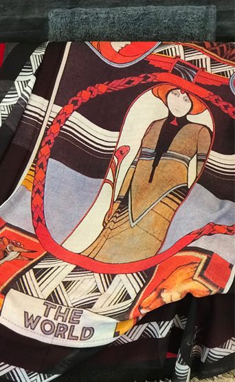my inner witch | the world tarot card silk blend scarf art deco aquarian tarot deck