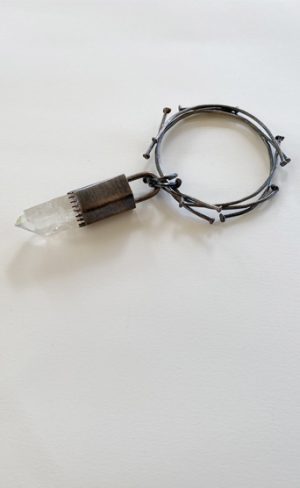 my inner witch hand forged sterling silver and quartz crystal nailhead bracelet