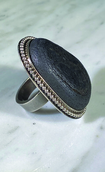 sterling silver lava pebble ring